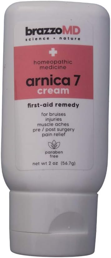 brazzoMD Arnica Cream, 2 Ounces, Plastic Surgeon Developed Eye Face Hand and Body Cream, Homeopathic Natural Remedy to Relieve Pain, Swelling, Bruising and Inflammation: Health & Personal Care