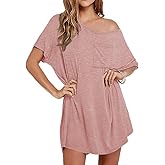 Ekouaer Womens Tshirt Nightgown Cotton V Neck Sleepshirts Comfy Casual Nightshirt for Women