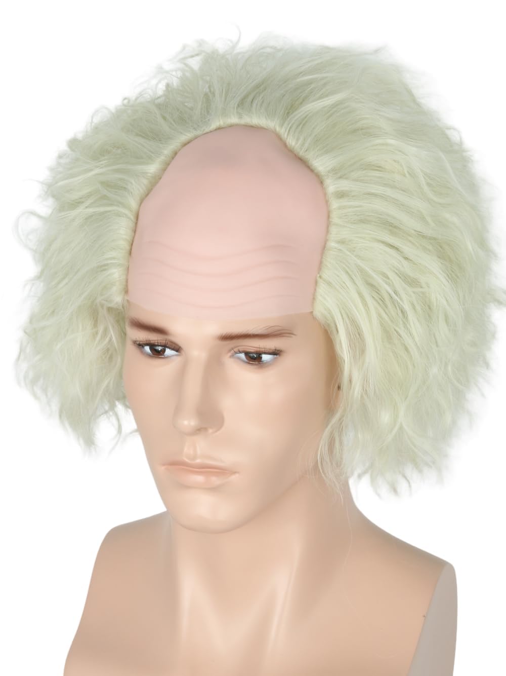 LeMarnia Light Green Men's Short Curly Bald Wig Beetlejuice Costume Wig Halloween Cosplay Wigs