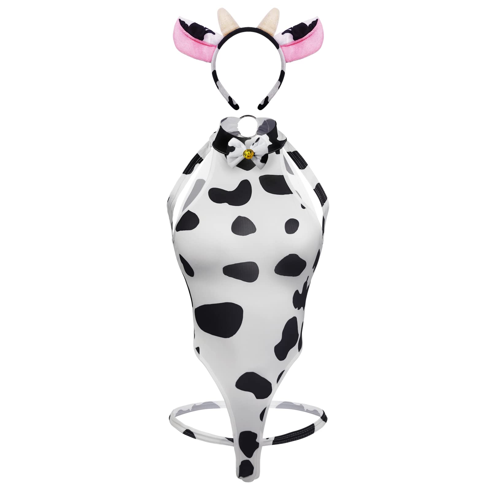 paloli Womens Anime Cow Cosplay Bikini Lolita Kawaii Bra and Panty Set Japanese Underwear White Stocking