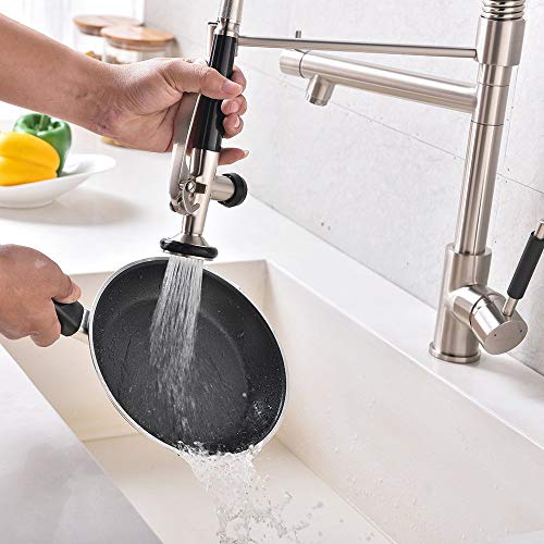 Ufaucet Commercial High Arc Heavy Spiral Spring Stainless Steel Brushed Nickel Single Handle Pre Rinse Pull Out Kitchen Faucet,Pull Down Kitchen Sink Faucet with Sprayer