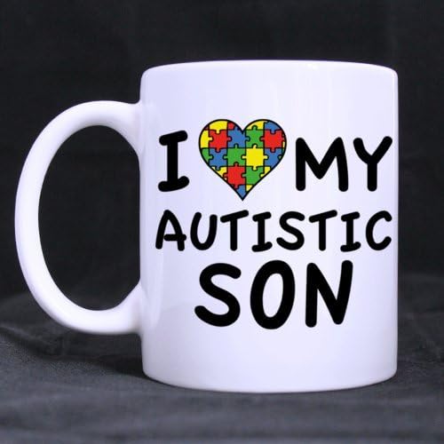 White Mug - Sweet Family "I LOVE MY AUTISTIC SON" Ceramic Coffee White Mug (11 Ounce) - Best Houseware / Necessities / Gifts / Useful / Office / Shop Choice