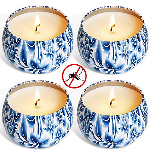 YYCH Citronella Candles Outdoor and Indoor, 4.8oz Scented Candles Pure Soy Wax Portable Travel Tin Candle for Stress Relief, 4-Pack Gift Set