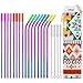 Teivio Set of 16 Stainless Steel Straws with Carry Bag, FDA-Approved Drinking Metal Reusable Straws with Cleaning Brush and Silicone Tips and case for 30 Oz - Multicolor, Rainbow