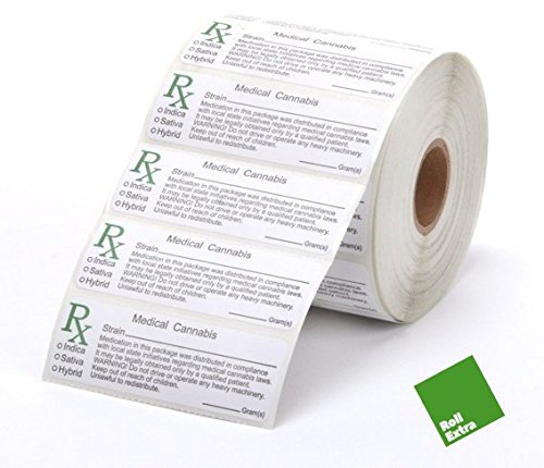 Roll Extra 500X RX MEDICAL LABELS (made stickers labels for squeeze pop top pots tubs, prescription container vials, snap caps, compliant strain labels (FREE RE certificate)