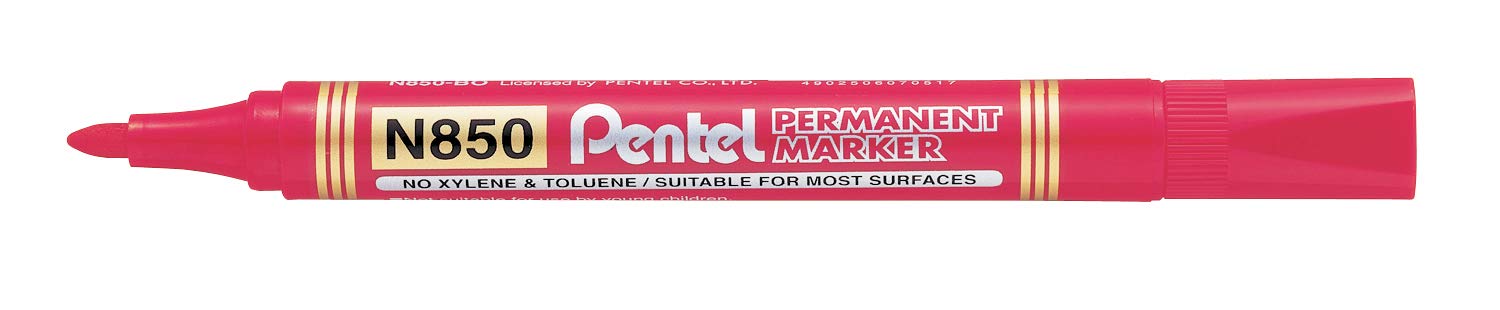 Pentel N850 Permanent Marker, Bullet Point, Red Ink, 1 Pack of 12 Markers