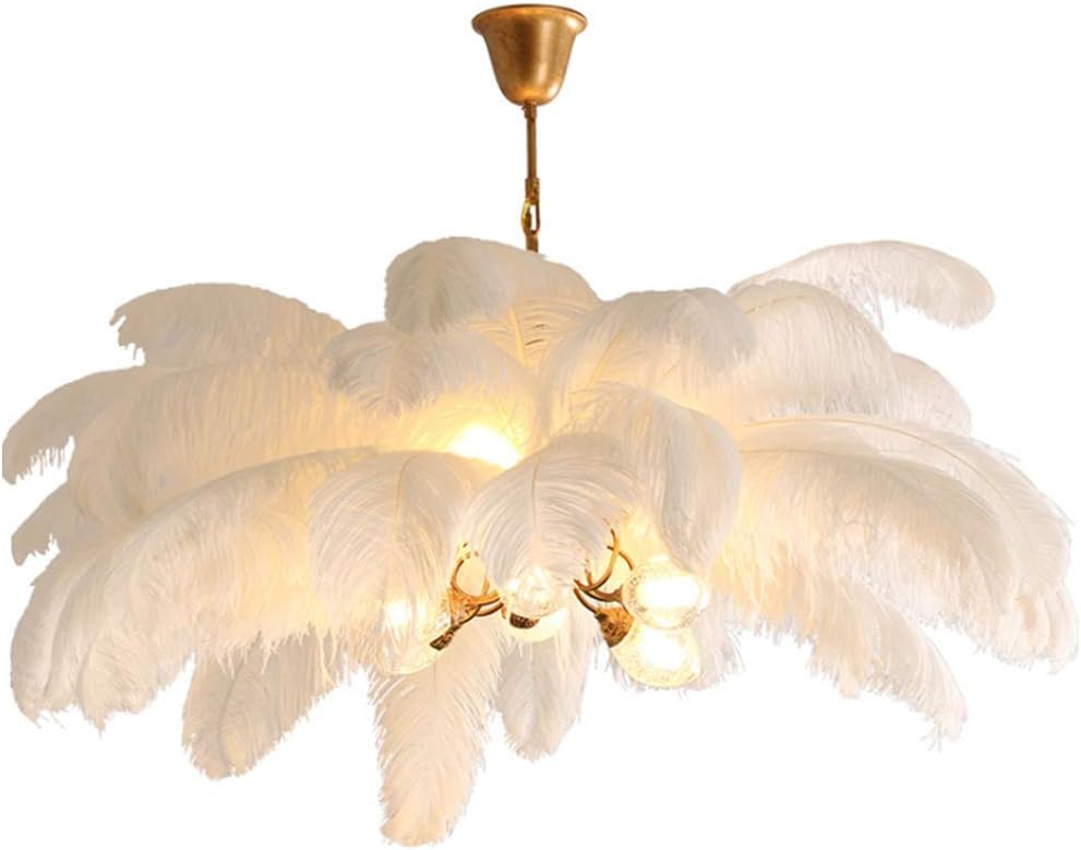 Feather Pendant Lights, LED Lights Ostrich Feather Warm Chandelier, Nordic Style, Height Adjustable, for Bedroom