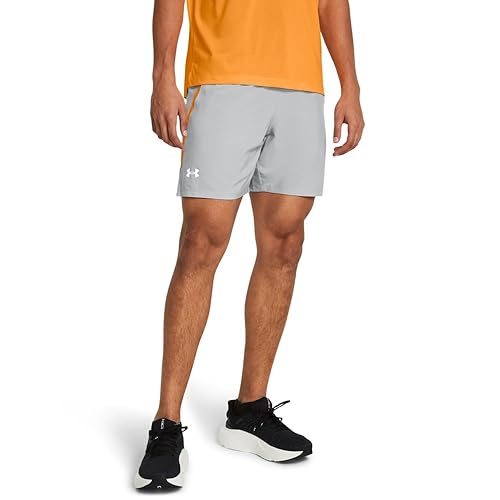 Under Armour Men's Launch Run 7-inch Shorts, (011) Mod Gray/Nova Orange/Reflective, Large