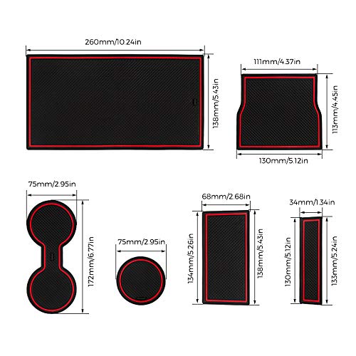 Key Card Holder, Center Console Mats Cup Holder Liner for Tesla Model 3 2019 2018 2017, Red, 8 Pcs