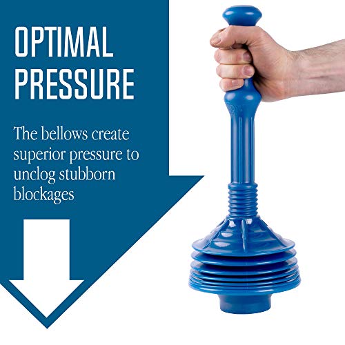 VETTA Professional Bellows Accordion Toilet Plunger, High Pressure Thrust Plunge Removes Heavy Duty Clogs from Clogged Bathroom Toilets, All Purpose Commercial Power Plungers for Any Bathrooms, Blue - Thumbnail 2