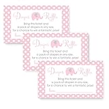 Pink Elephant Baby Shower Diaper Raffle Game Girls Polka-Dot Invite Insert Card 25 pc.