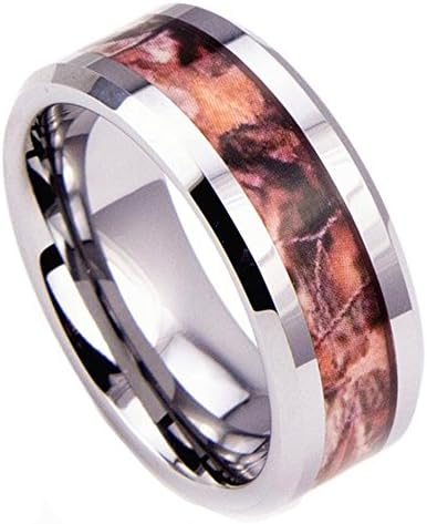 New Launch!!! Paya Jewelry High Quality Fashion 8mm Tree Grain Camo Inlay unisex Tungsten Carbide Ring (Size:10)