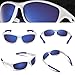 TOREGE Polarized Sports Sunglasses for Men Women for Cycling Running Fishing Golf TR90 Unbreakable Frame TR010 (White&Blue Tips&Blue Lens)