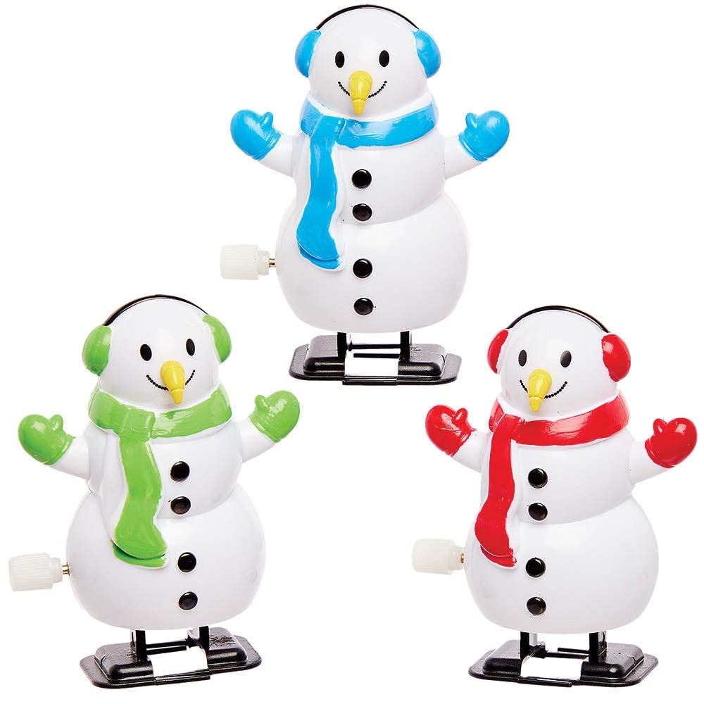 Baker Ross FX438 Wind up Snowman Racers - Pack of 3, Xmas Racing Toys for Kids, Toys for Kids Party Bags and Christmas Stockings