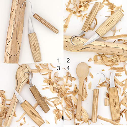 SZQHT Wood Carving Hook Knives Set for Carving Spoons Bowls Kuksa and Cups Right Handed Spoon Carving Tools for Professional Spoon Carvers and Beginners (Bundle C) - Thumbnail 4