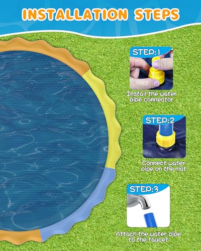 Instraella Splash Pad for Kids and Dogs, 124in Non-Slip Sprinkler Mat 0.5mm Thickened Durable and Foldable Large Pool Summer Fun Outdoor Toys for Dogs and Toddlers Age