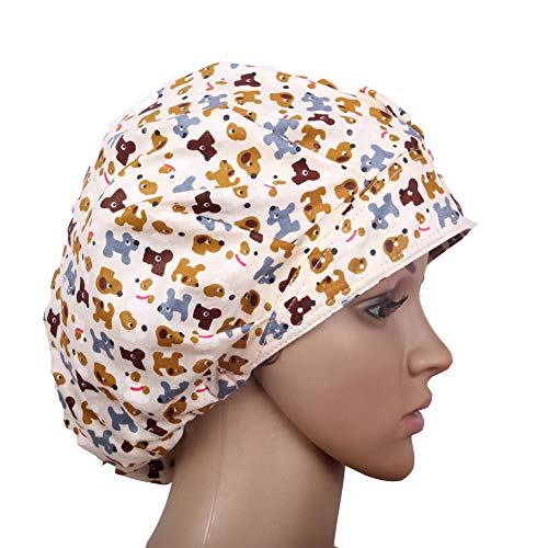 QiaTi Women Scrub Hats with Sweatband Adjustable Cotton Bouffant Cap Doctor Scrub Cap Free Size (Fashion 6)