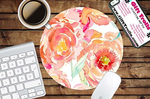 Peach Peony Circle Mouse Pad - Mousepad - CoWorker Teacher Gift - Floral Print - Watercolor Flowers