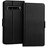 FYY Samsung Galaxy S10 5G Case Luxury [Cowhide Genuine Leather][RFID Blocking] Handcrafted Wallet Case, Handmade Flip Folio Case with [Kickstand Function] and[Card Slots] for Galaxy S10 5G Black