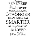 Newclew Always Remember You are Braver Than You Know, Stronger Than You Seem, Smarter Than You Think Removable Vinyl Wall Art Inspirational Poetry Quotes Saying Home Decor Decal Sticker