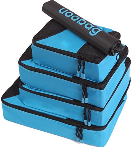 Uoobag Travel Packing Cubes Set 4 PCS Organizer Mesh for Weekender Camping Blue