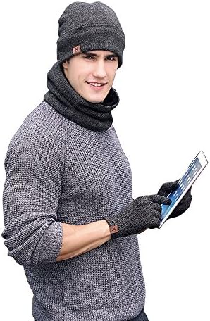 JTJFITWinter Knitted Hat Scarf Gloves Three Sets for Men and Women,3 Pieces
