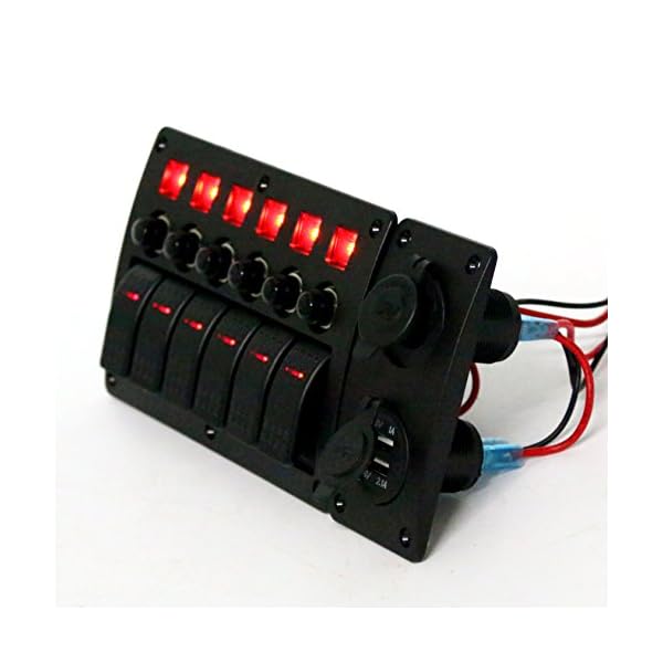 Amarine-made-6-Gang-Red-LED-Indicators-Rocker-Circuit-Breaker-Waterproof-Marine-Boat-Rv-Switch-Panel-Combined-with-Dual-USB-12v-Power-Adapter-Panel-PN-CB6-R-CB1S1S2