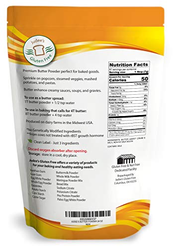Judee's Butter Powder 24 oz (11.25 oz also) 100% Real Butter, Low Carb Keto Friendly, NonGMO, rBST Hormone Free, Gluten and Nut Free Facility, USA Made, Add Fat to Coffee, Baking Ready