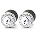 10mm 2pcs Men Women Circle Stud Earrings Steel with Cubic Zirconia, Cheater Fake Ear Plug Gauges
