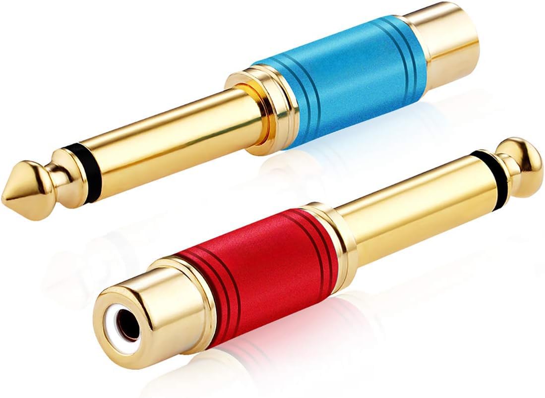 Tisino RCA to 1/4 Adapter, Gold Plated Pure Copper RCA Female to Quarter Inch Jack TS Mono Adapter Audio Connector - Multicolor 2 Pack