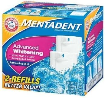 Mentadent Toothpaste Twin Refills , Advanced Whitening Refreshing Mint 5.25oz(Pack of 3) by Metadent