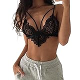 TONSEE Women's Floral Lace Bralette Bustier Crop Top Sheer Triangle Bra (S)