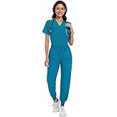 Naivlizer Scrub Set for Women V-Neck Top & Jogger Pants Medical Uniform Suits with 9 Pockets