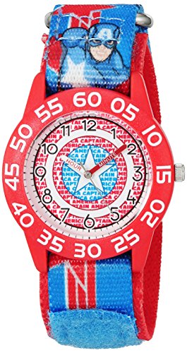 MARVEL Boy's 'Captain America' Quartz Plastic and Nylon Casual Watch, Color:Blue (Model: W003220)