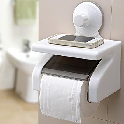 Glives Wall Mounted Toilet Tissue Paper Roll Holder With Power Suction Cup