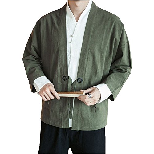 Men Japanese Yukata Coat Kimono Cardigan Outwear Cotton Vintage Loose Top