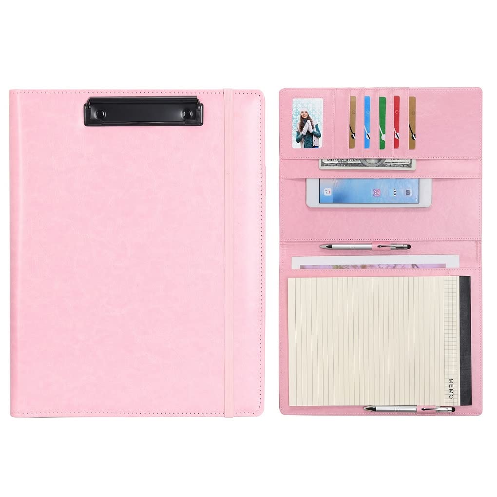 Wonderpool A4 PU Leather Clipboard Partfolio Notepad Forms Holders Document Case - Interview Planner Meeting Writing Padfolio File for Office Travel School Hotel Hospital (A4,Pink) — image 1