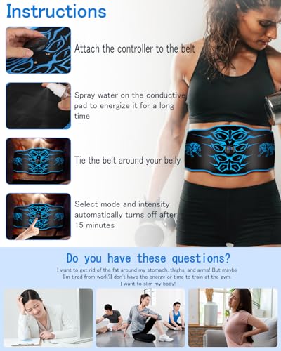 Abs Trainer Muscle Stimulator, Washable & Skin-Friendly Ab Toning Belt with 14 Pads, 8 Modes 30 Levels, USB Rechargeable, Portable Fitness EMS Muscle Stimulator for Men & Women, Home Office