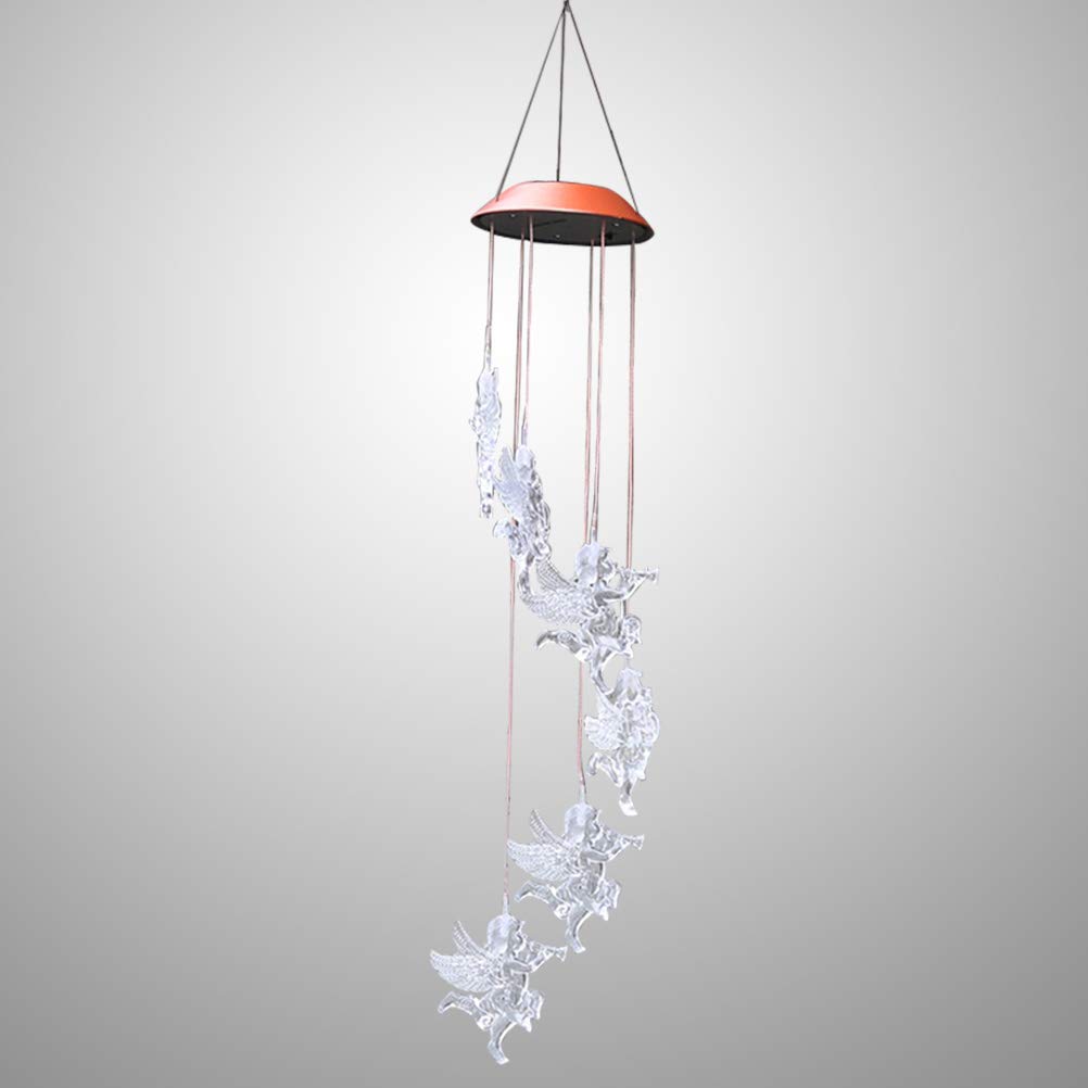 1pc Angel Wind Chimes Solar Mobile LED Color Changing Hanging Light Wind Chime Wind Dangler for Balcony Garden Porch Home Patio