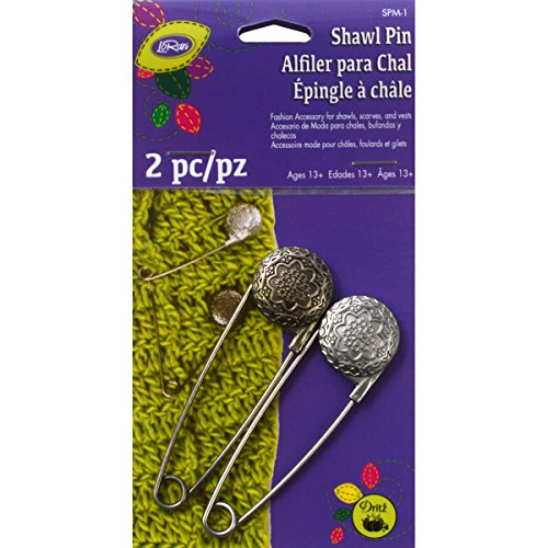 Dritz Metal Engraved Vintage Flower Shawl Pin, Pewter and Nickel