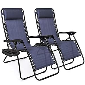 Best Choice Products Set of 2 Adjustable Steel Mesh Zero Gravity Lounge Chair Recliners w/Pillows and Cup Holder Trays…