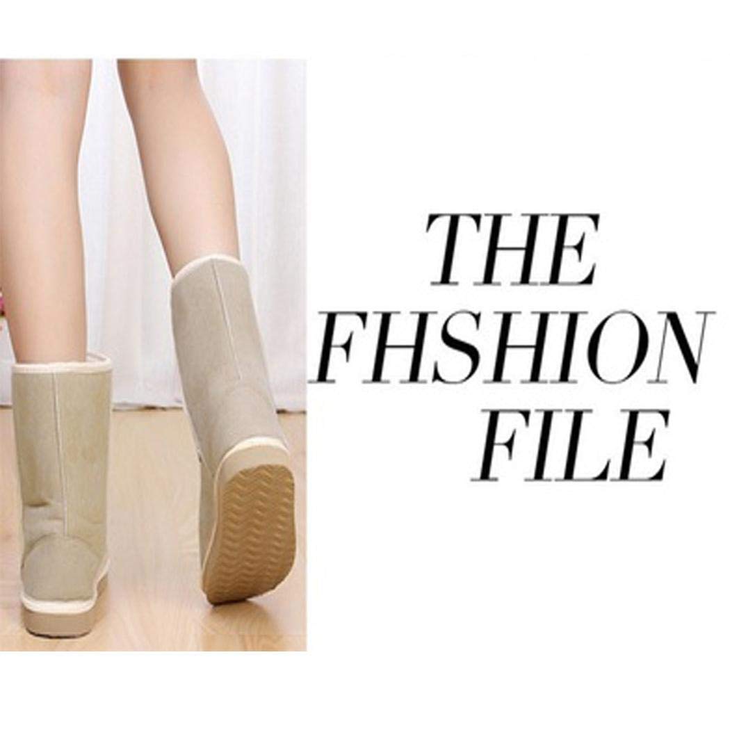 FANEO Women Solid Color Keep Warm Flat Heel Shor Snow Boots Beige