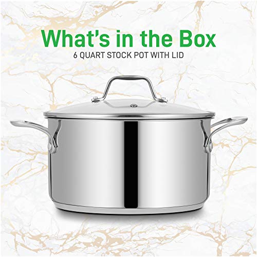NutriChef 6Quart Stainless Steel Stock Pot 18/8 Food Grade Steel