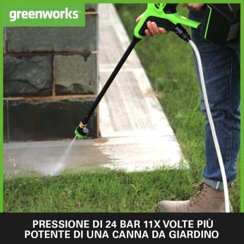 G24PW Idropulitrice a Batteria - 24 Bar, 180 L/ora, 300W con Bottiglia di Detersivo e Tubo da 6m con Sifone, SENZA Batteria 24V e Caricabatterie, Garanzia 3 Anni