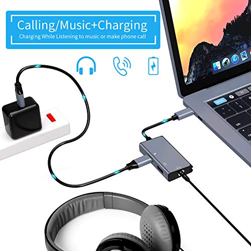 USB C to Headphone Adapter, 3 in 1 USB C to 3.5mm Audio with USB Type C Female Audio Port + PD Power Port, Built-in DAC Technology Ensure Stable for Galaxy Note 10 Aux Adapter (Space Grey)