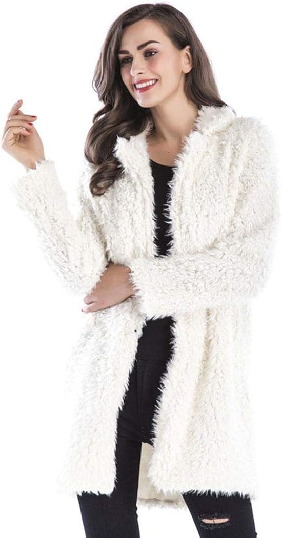 Kaimu Women Fuzzy Fleece Jacket Open Front Cardigan Warm Winter Coat Outwear