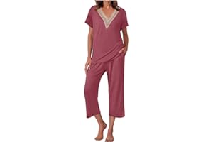 BLUKIDS Womens 2 Piece Capri Outfits Summer Short Sleeve Tops Loose Capris with Pockets Casual Comfy Pajama Sets Loungewear