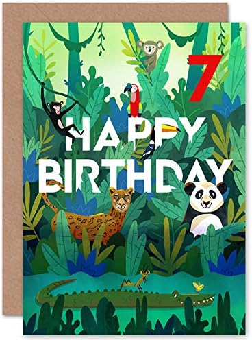 Wee Blue Coo Jungle Animals Boys 7th Birthday Card, Age 7, 17.5 x 12.5 cm