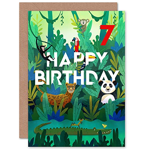 Wee Blue Coo Jungle Animals Boys 7th Birthday Card