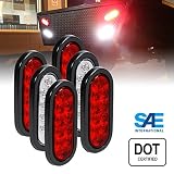 4 Red + 2 White 6" Oval LED Trailer Tail Light Kit [DOT Certified] [Grommets & Plugs Included] [IP67 Waterproof] Stop Brake Turn Reverse Back Up Trailer Lights for RV Truck Jeep